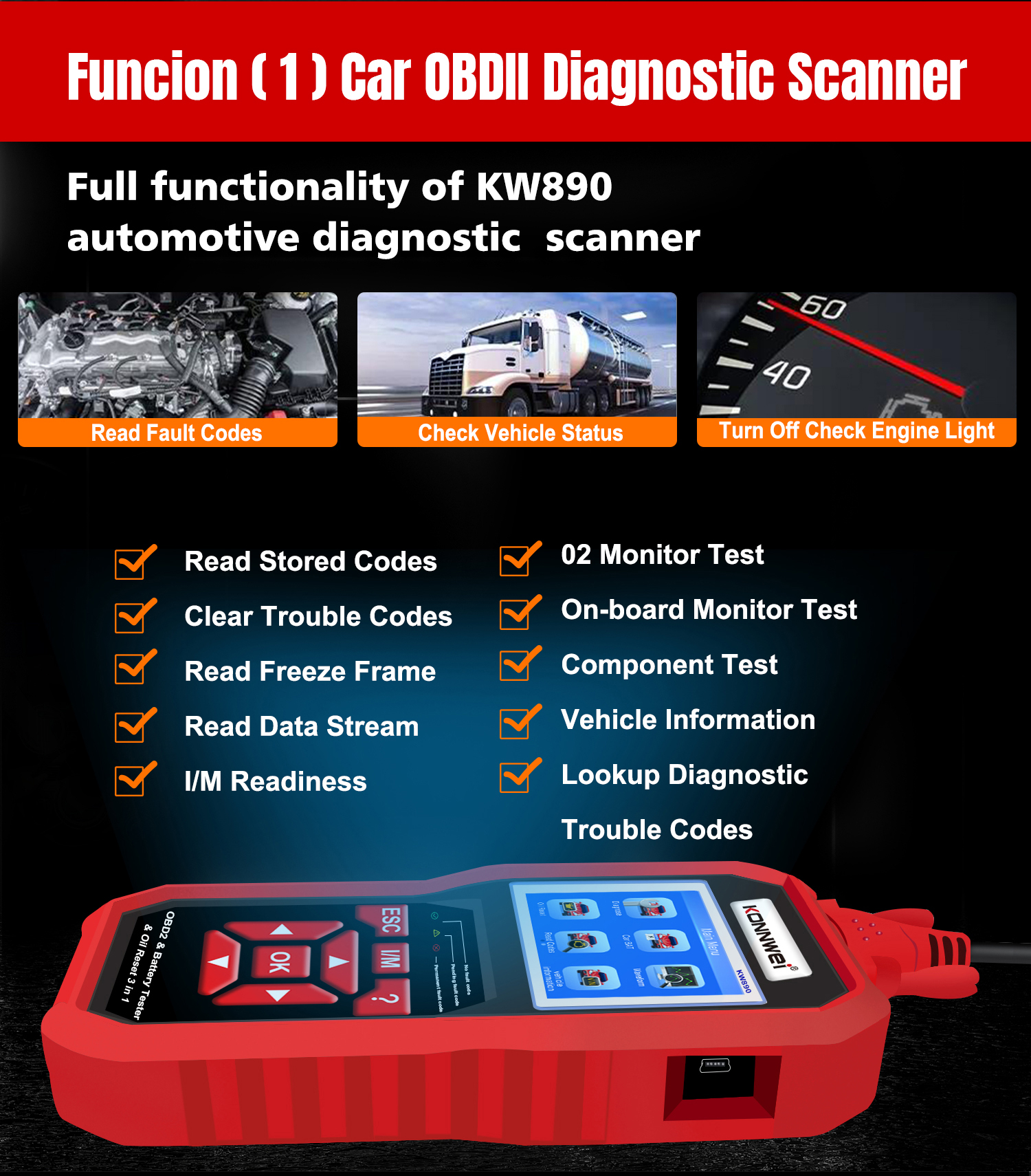 KONNWEI kw480 Diagnostic Scanner OBDII Lecteur de code Testeur de défaut  Manuel d'utilisation