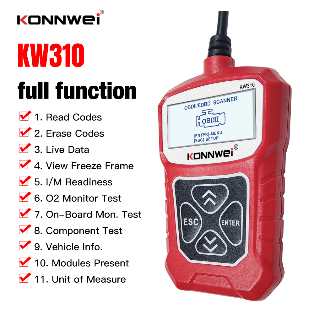 KONNWEI KW310 OBD2 Escáner Lector de código de coche Completo OBDII  Funciones 10 modos Herramienta de diagnóstico del motor automotriz para  todos los